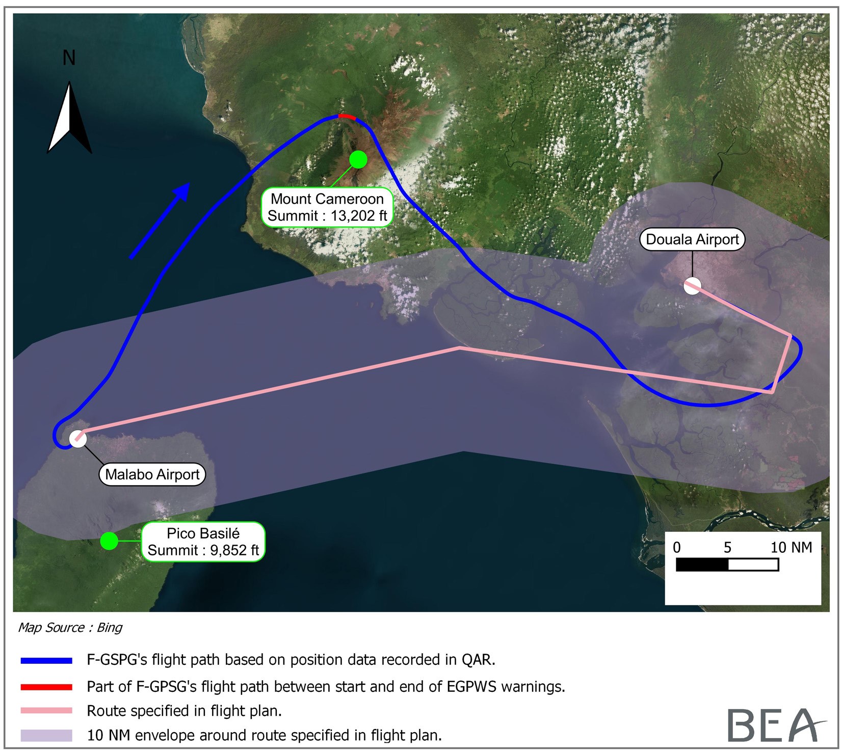 B772 near M Cameroon 2015 FP and ground track