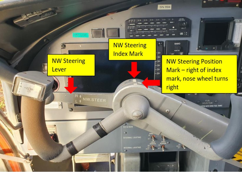 DHC6 Miri 2020 nosewheel steering lever